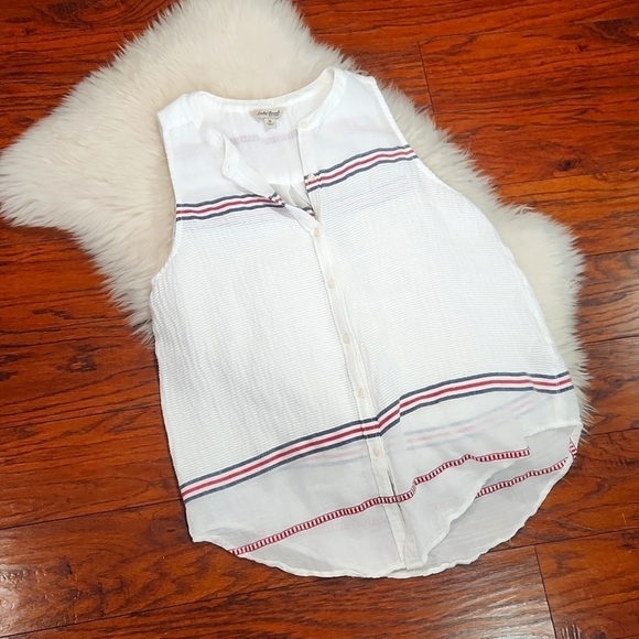 Lucky Brand White Striped Button Front Tanktop - Picture 1 of 4